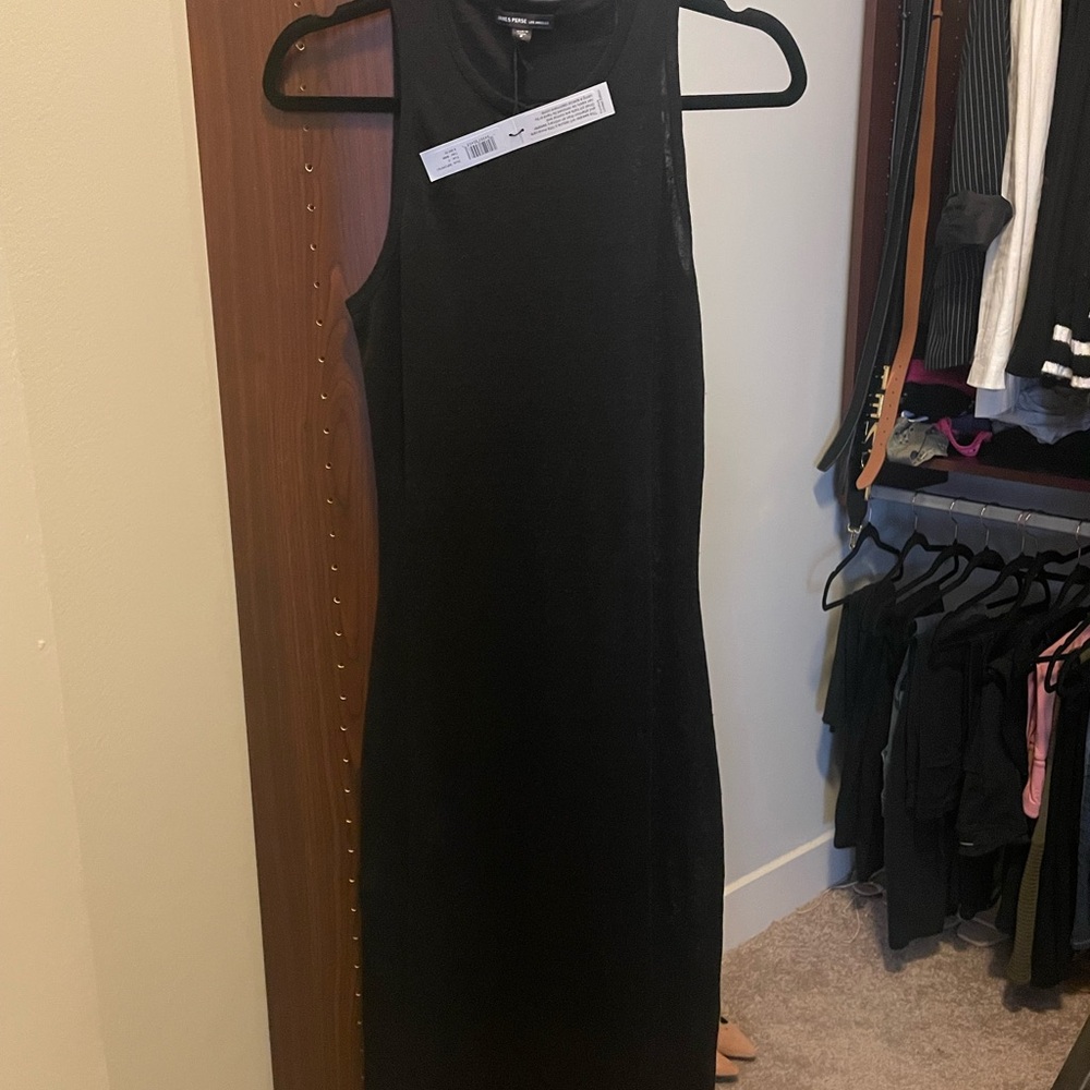 James Perse Black Sheath Midi Dress Mock Neck Sleeveless